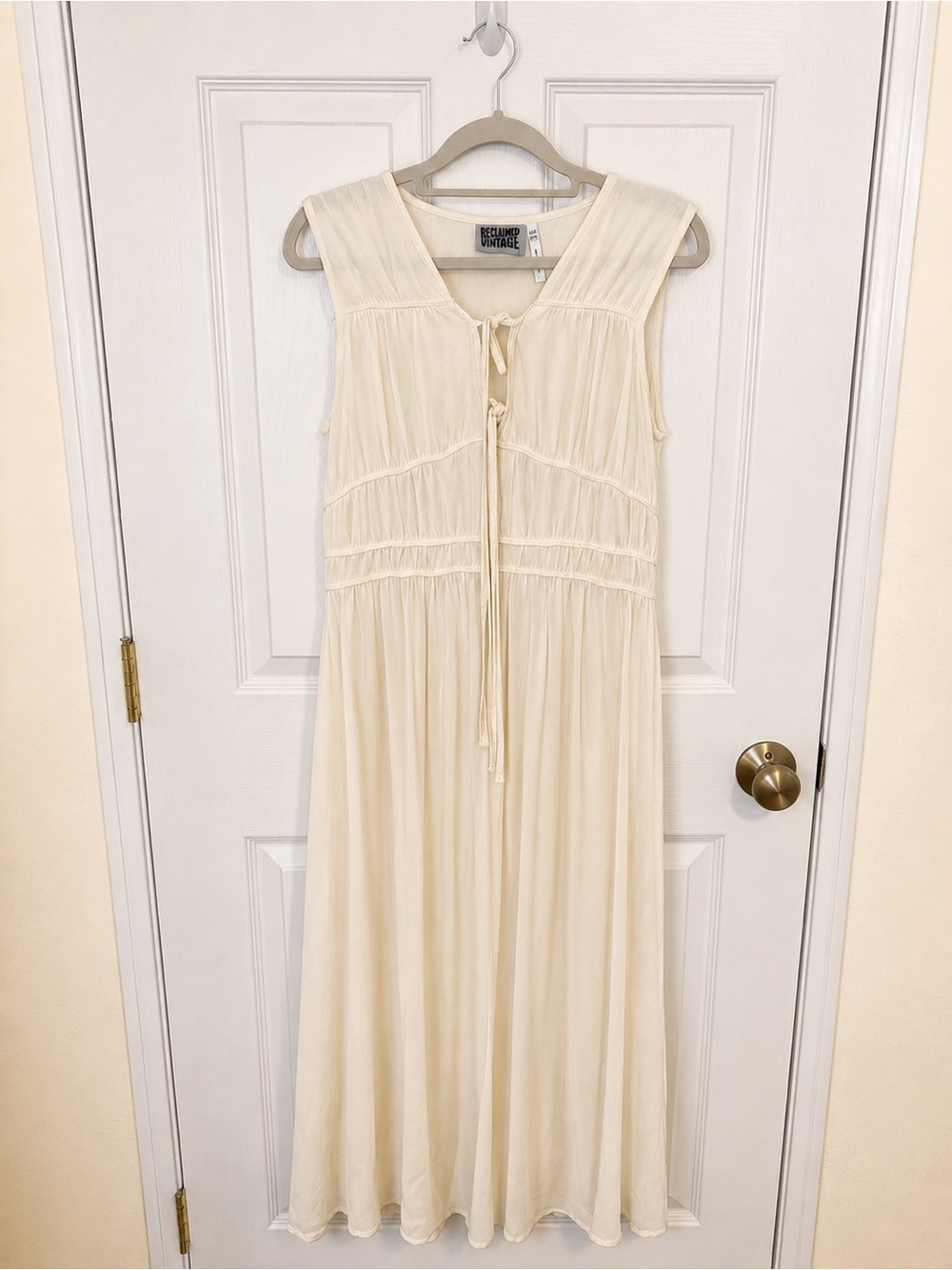 Reclaimed Vintage Cream Sleeveless Tie-Front Maxi Dress